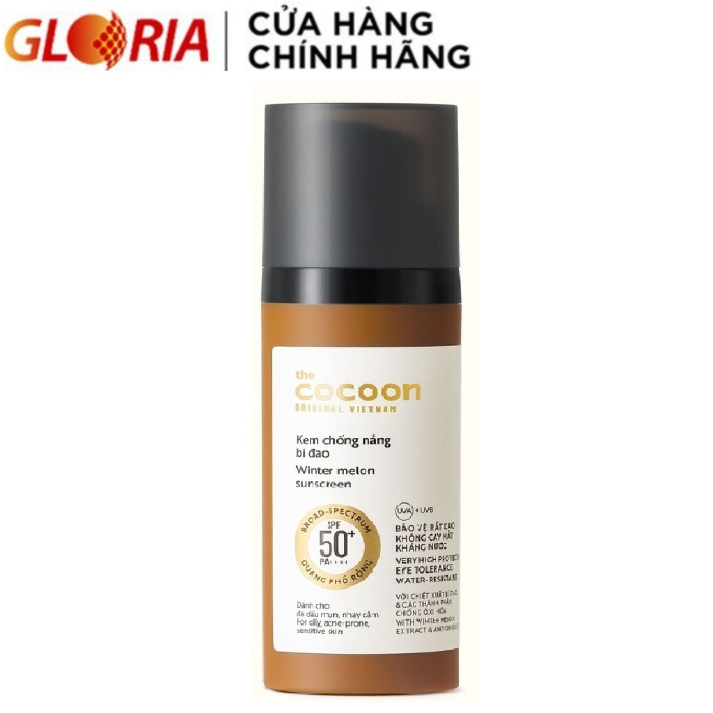 Kem Chống Nắng Bí Đao Quang Phổ Rộng, Bảo Vệ Rất Cao SPF 50 +, PA ++++ Cocoon 50ml