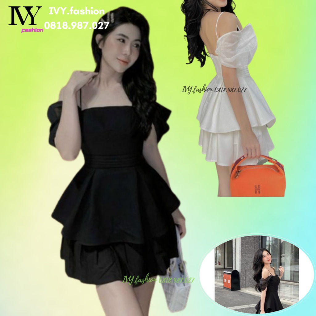Đầm váy xoè tầng trễ vai 🔥tafta phối tay voan🔥 2 dây trễ vai cúp ngực tay phồng trắng đen đi biển dự tiệc size S M L