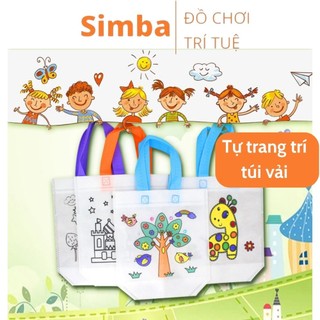 Túi xách vải vẽ tô màu cho bé đồ chơi Simba cho trẻ từ 3 tuổi tập tô màu túi vải