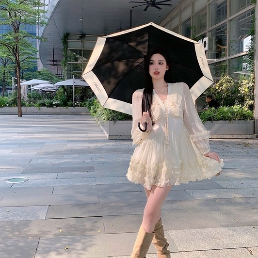 Đầm tiểu thư nữ tay phồng dáng xoè eo cao màu trắng ulzzang AK3132