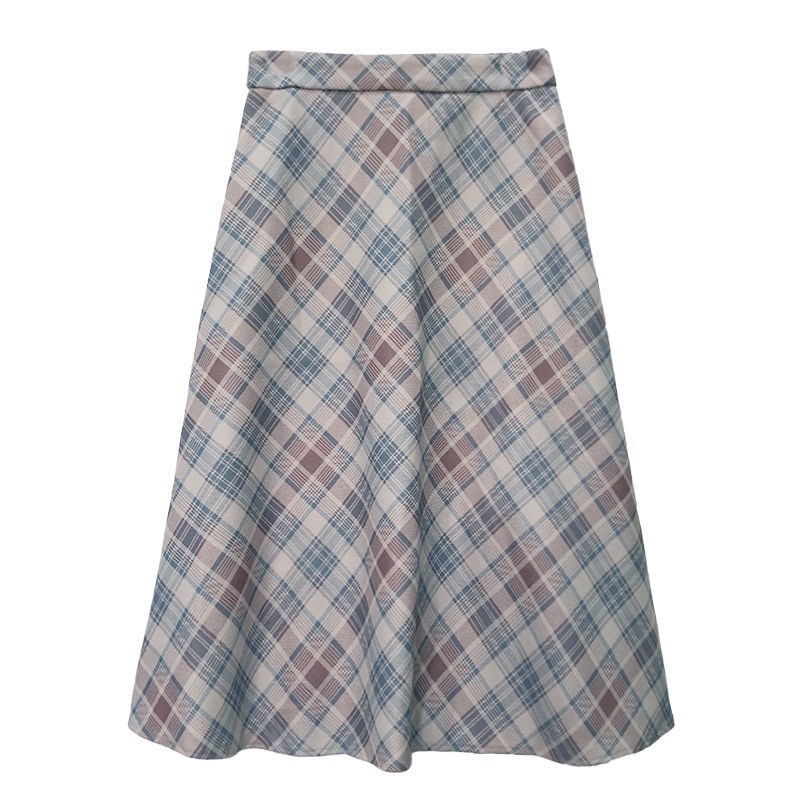 Plus Chân Váy Dài Qua Gối Dáng Chữ A Lưng Cao Họa Tiết Sọc Caro Thời Trang Thu Đông Cho Nữ