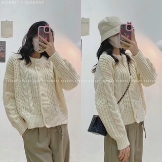 [KC6011] Áo khoác len đan vặn thừng trơn cúc bọc form vừa (Có sẵn/Ảnh thật)