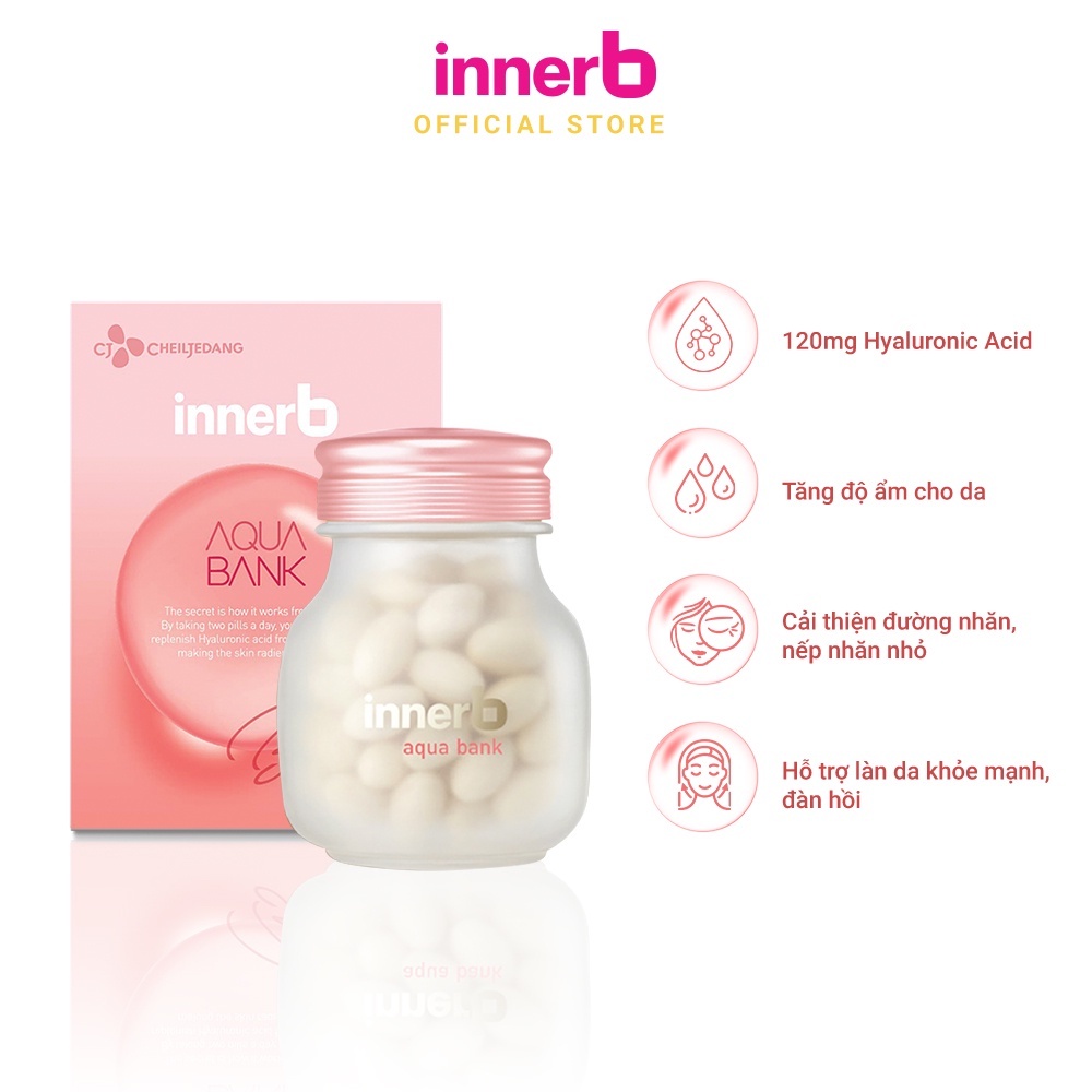 Bộ đôi giữ ẩm, sáng da InnerB Aqua Bank lọ 56 viên & hộp 6 chai nước uống Collagen Glowshot