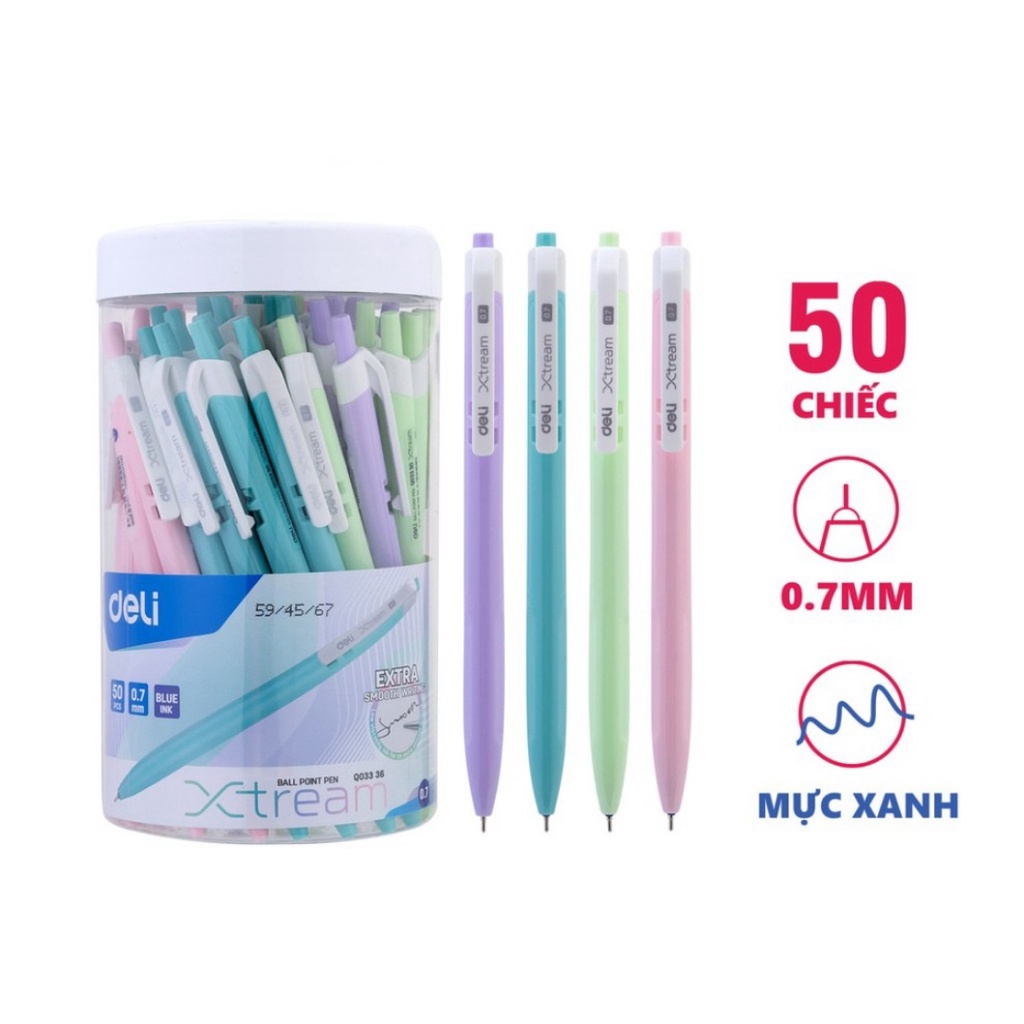 Bút bi bấm mực xanh ngòi 0.7mm - DELI Q03336