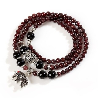 Vòng đeo tay đá garnet 3 quấn charm con voi cao cấp