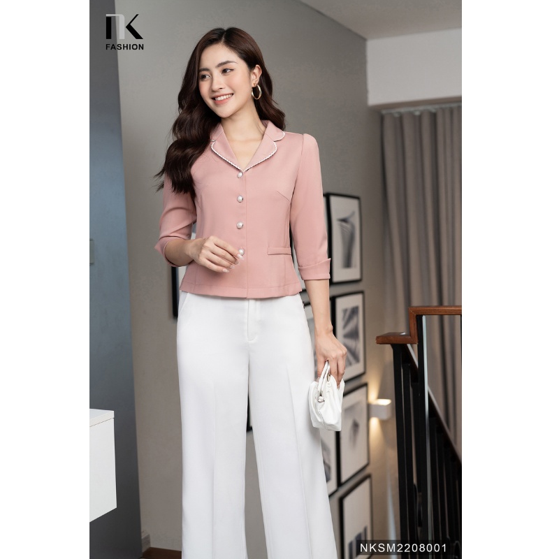 Áo Ký Giả Peplum NK Fashion Thiết Kế Tay Lỡ Cổ Phối Ren, Chất Liệu Nhập Hàn Mềm Mịn NKSM2208001