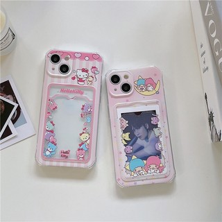 Phim hoạt hình Hello Kitty Little Twin Stars Khe cắm thẻ mềm trong suốt cho iPhone 16 Pro MAX / 15 Pro / 14 Pro MAX / 13 Pro MAX / 12 Pro / 11 Pro MAX XS MAX XR 7 8 Plus Vỏ chống sốc