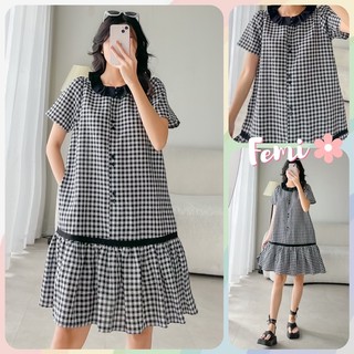 Đầm Caro Cổ Sen, váy caro, váy kẻ, váy suông xinh, váy caro dễ thương