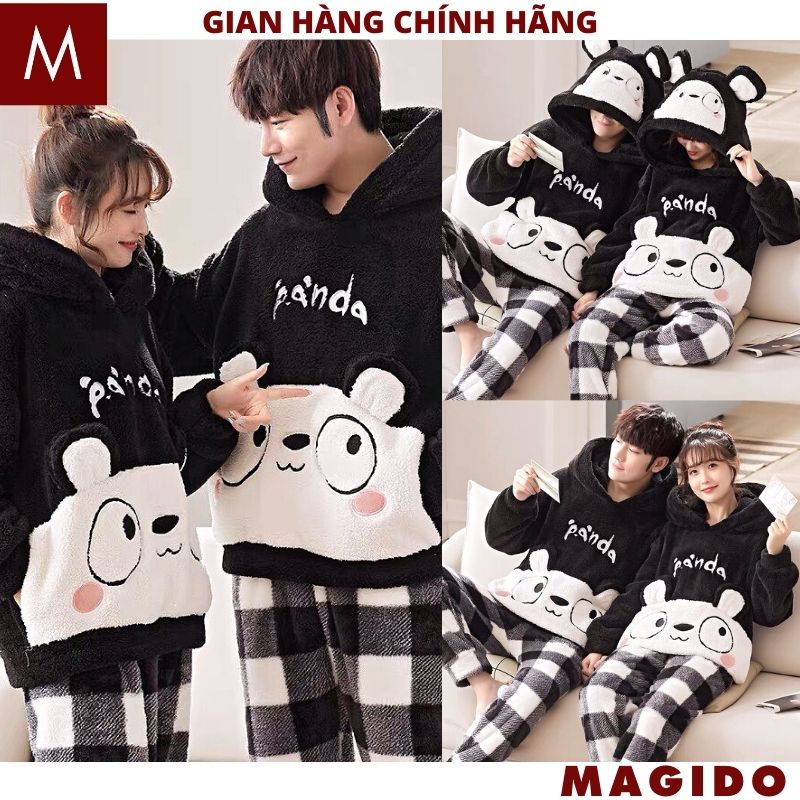 Bộ ngủ lông GẤU TRÚC PANDA giữ nhiệt cực ấm Bộ ngủ mùa đông chất lông mềm nhẹ quần áo mặc nhà dài tay mùa đông - MAGIDO