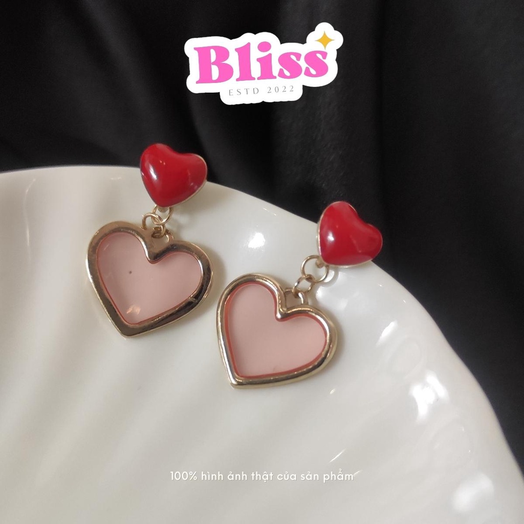 Bông tai, hoa tai trái tim đôi chuôi bạc 925 Trendy Bliss Accessories