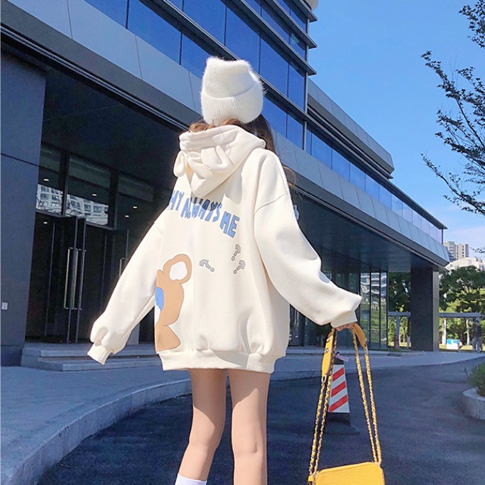 Áo Hoodie Dáng Rộng Có Tai Thỏ Phong Cách Hàn Quốc Dành Cho Nữ