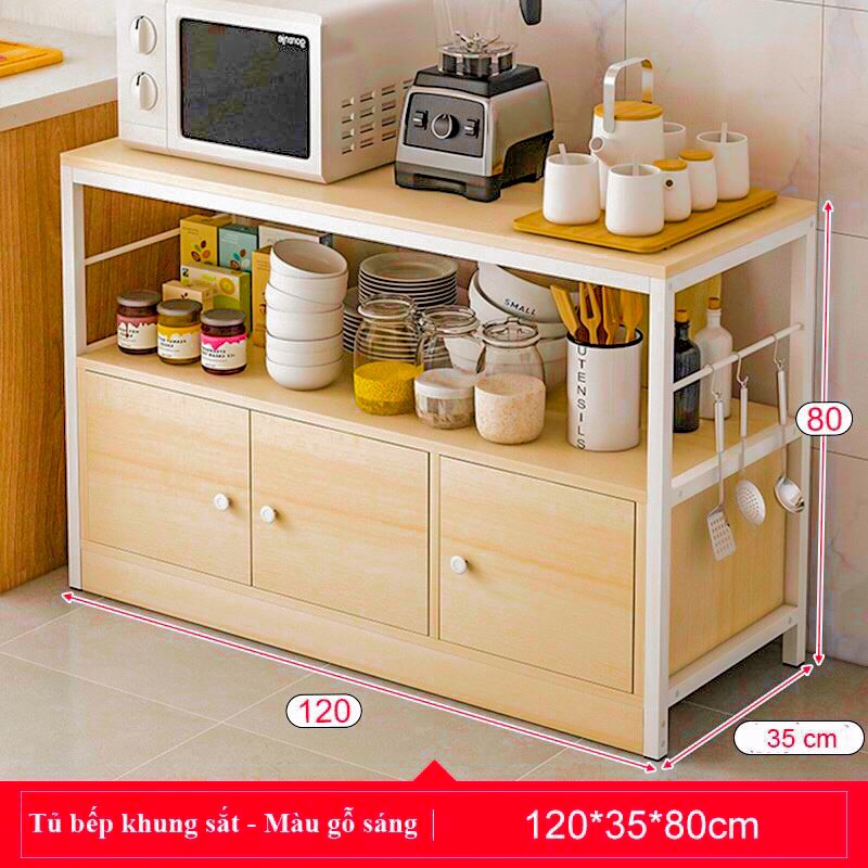 Kệ lò vi sóng mặt gỗ MDF, khung sắt sơn tĩnh điện đa ngăn
