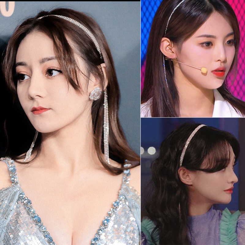Băng Đô Cài Tóc Dạng Chuỗi Hạt Pha Lê Lấp Lánh Thanh Lịch Cho Cô Dâu