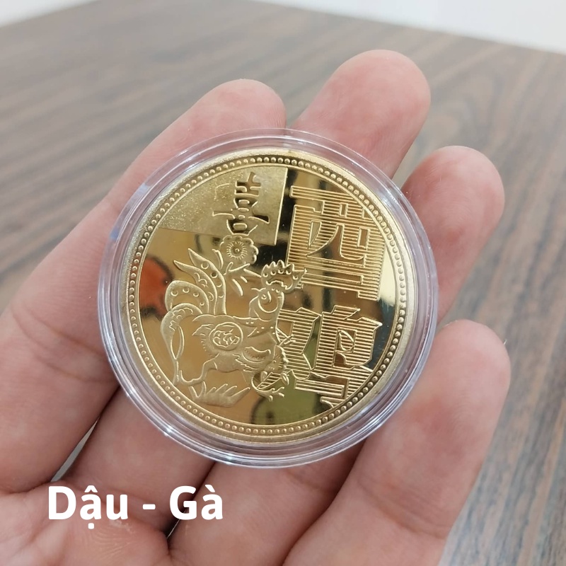 Đồng Xu 12 Con Giáp Mạ Vàng Treo Oto, Xe Máy Phong Thủy