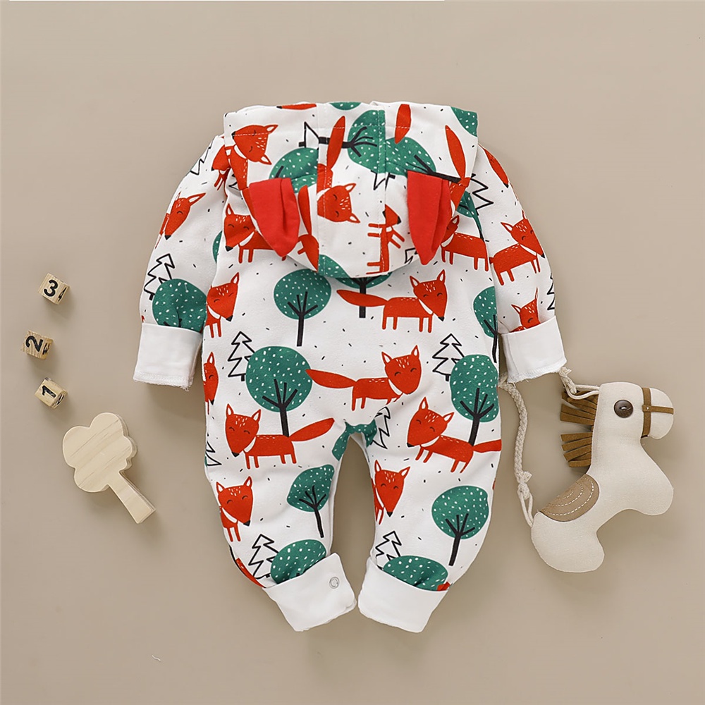 Sơ sinh trẻ mới biết đi bé trai bé gái hoodie bodysuit phim hoạt hình cáo in áo dài tay romper Áo liền quần mùa thu quần áo cho 0-18 tháng