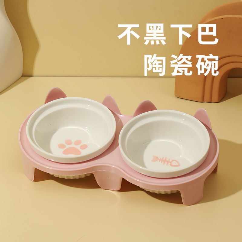 [Bộ Dụng Cụ Ăn Uống Bằng Gốm Sứ Hai Ngăn Chống Ăn Mòn Bảo Vệ Cột Sống Cho Mèo