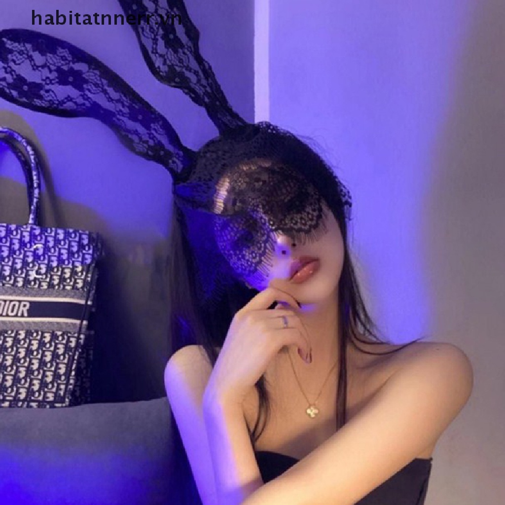 Mặt Nạ Ren Hình Tai Thỏ Màu Đen Gợi Cảm Cho Nữ