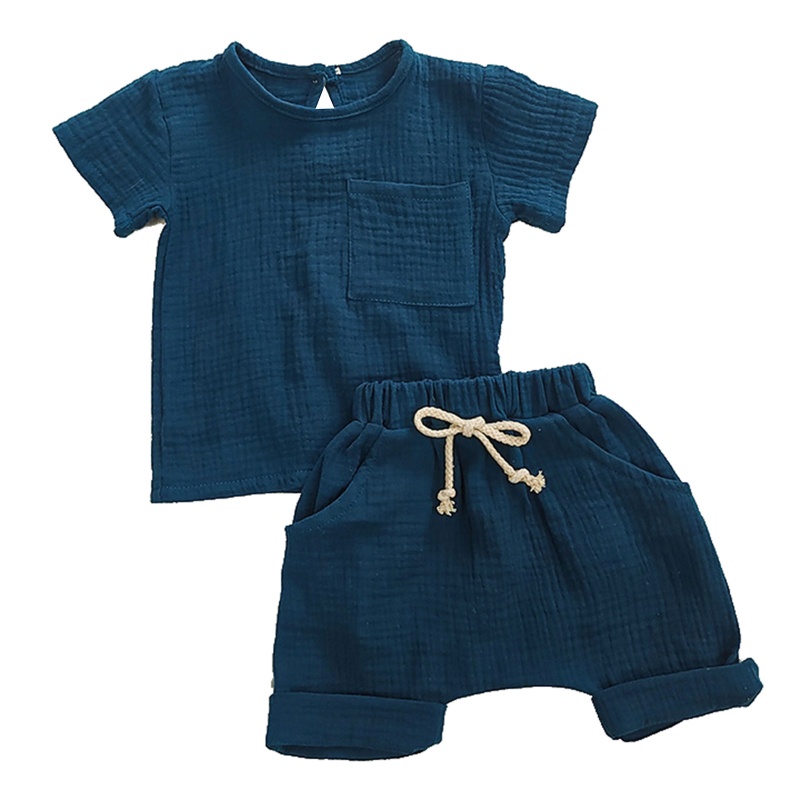 Set Đồ Mùa Hè Gồm Áo Thun Trơn + Quần Ngắn Cho Bé Trai Sơ Sinh