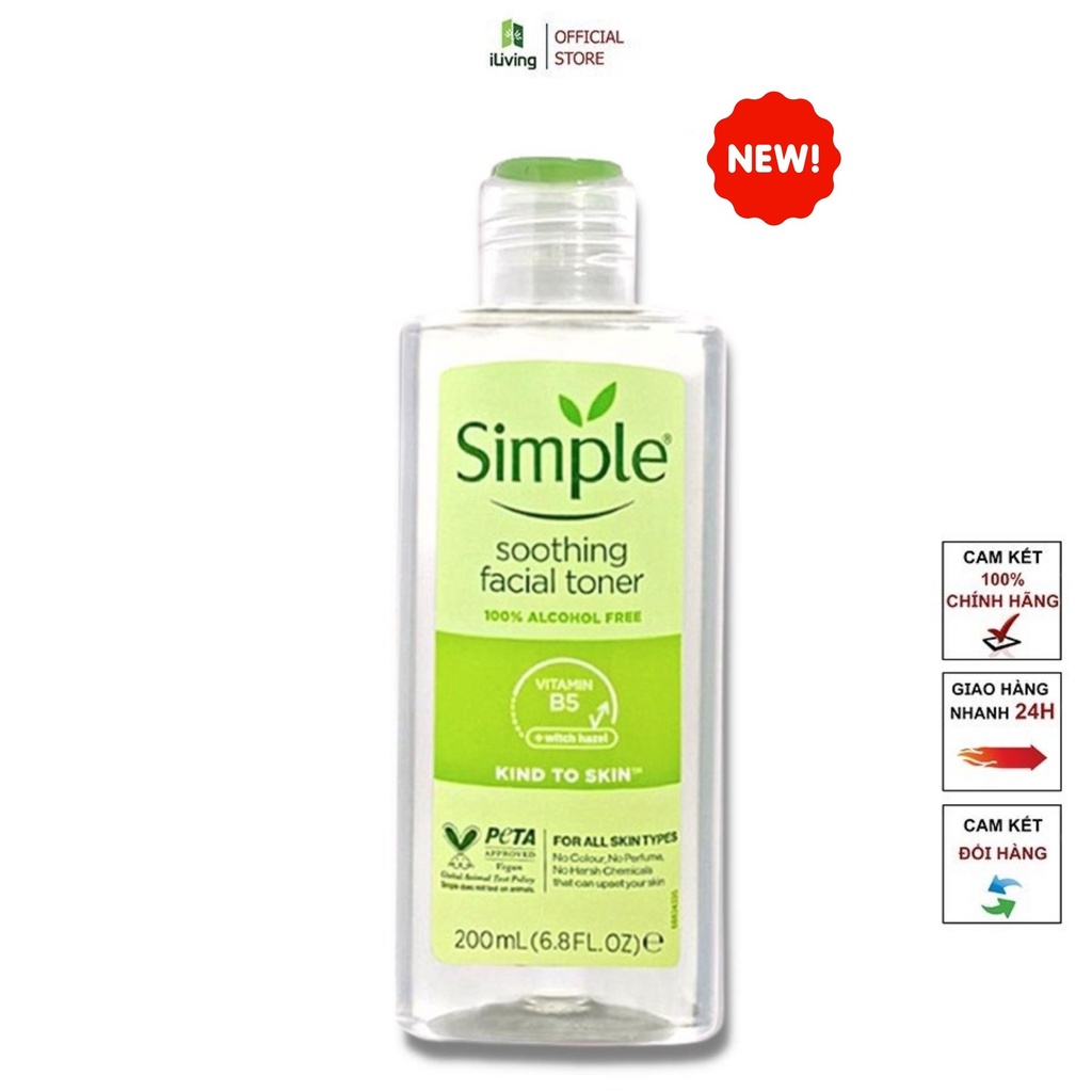 Nước hoa hồng cân bằng da dịu nhẹ Simple Soothing Facial Toner 200ml ILIVING-SIMTN