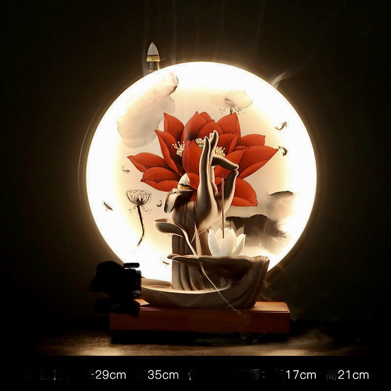 Thác khói trầm hương đèn led phật thủ liên hoa