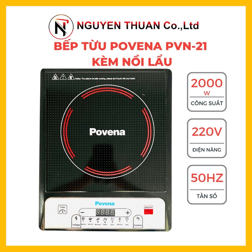 Bếp điện từ đơn mặt kính Povena 2000W Tặng kèm nồi lẩu inox PVN-21