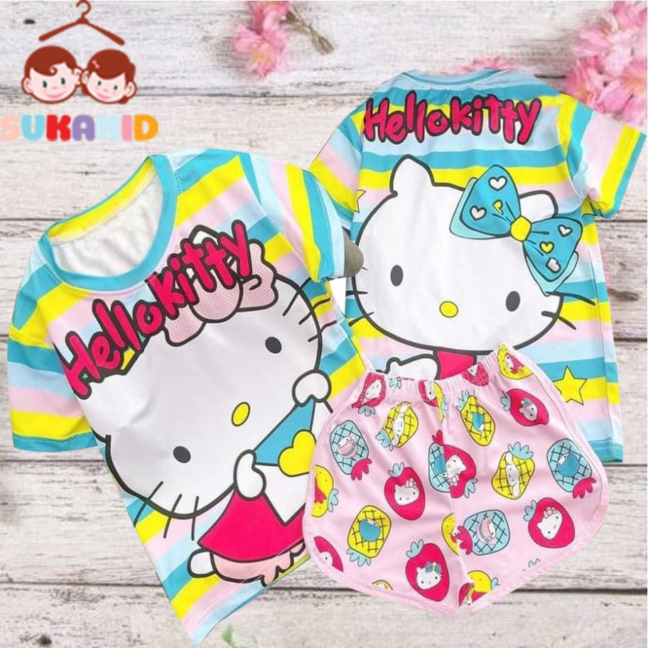 ( Km ) Đồ Bộ quần áo bé gái 3d hình mèo trái thơm,gấu xanh.gái sọc nơ vàng 6kg đên 40kg.GN13.