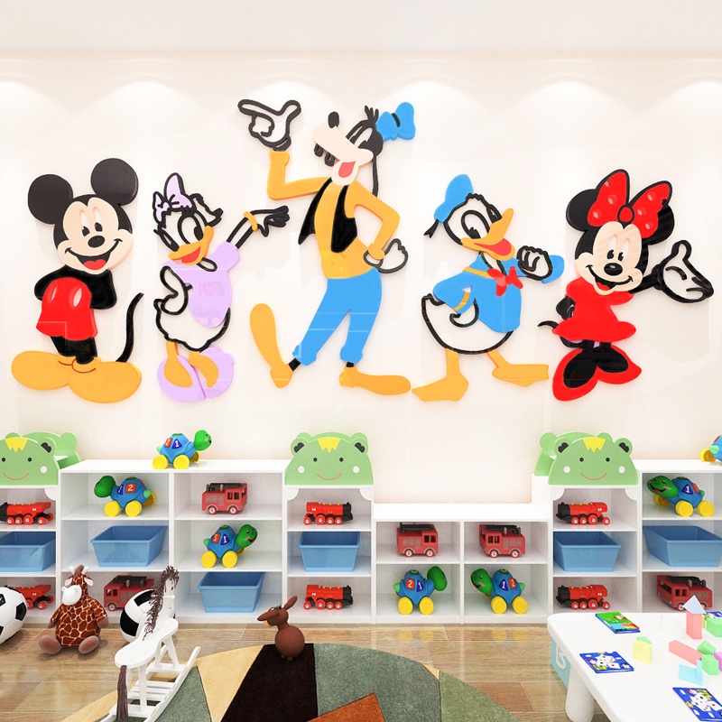 Giấy Dán Tường 3D Bằng Acrylic Hình Chuột Mickey / Minnie / Chó Dễ Thương Trang Trí Phòng Ngủ Cho Bé