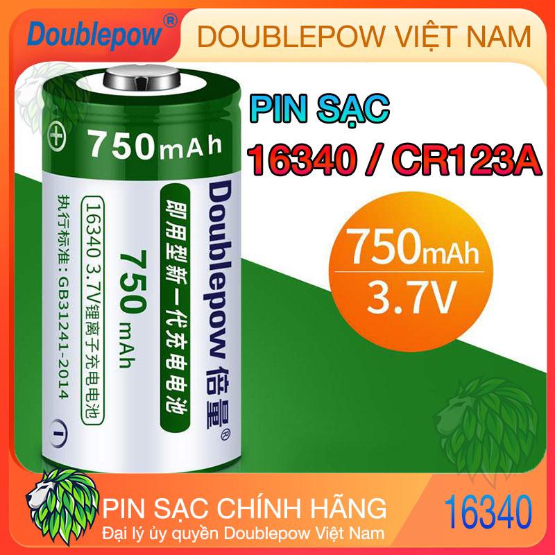 Pin Sạc Lithium-ion 16340 CR123A 750mAh Doublepow - Dung lượng thực - Pin Cho Đèn Pin Siêu Sáng