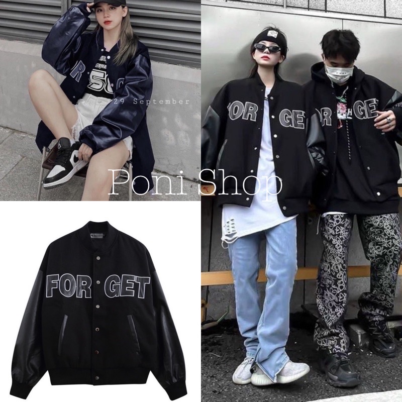 Áo Khoác Nam Nữ, Áo Bomber FORGET Chất Nỉ Phối Tay Da Dáng Unisex Freesize Siêu Cá Tính