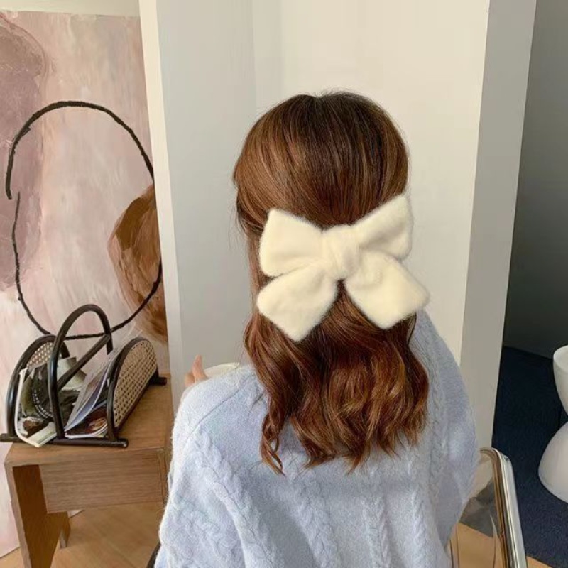 Kẹp Tóc Nơ 16CM Bằng Vải Lông Nhung Dễ Thương Xinh Xắn