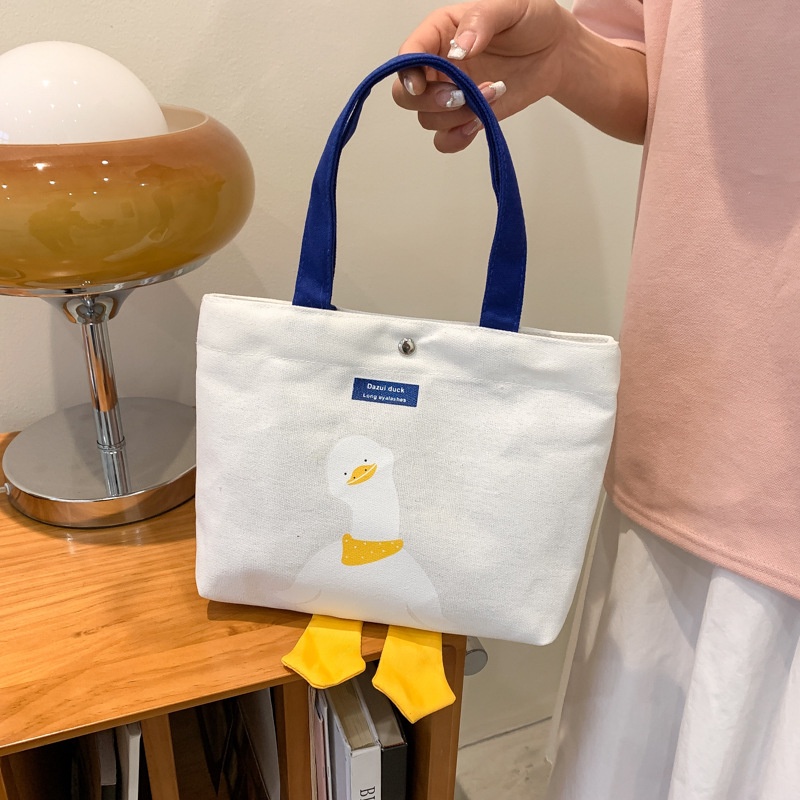 Túi Vải Xách Tay Họa Tiết Con Ngỗng Hoạt Hình Đáng Yêu