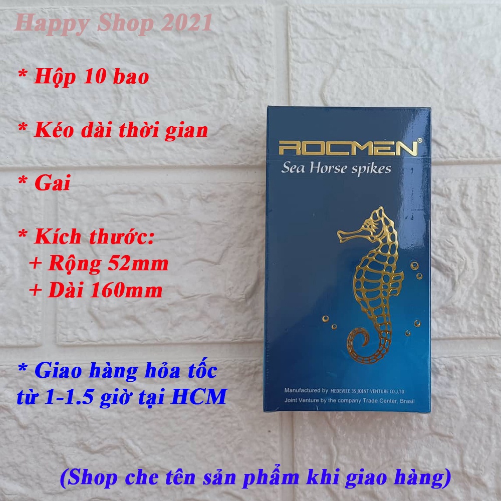 Bao cao su cá ngựa Rocmen xanh gân gai kéo dài thời gian hương bạc hà hộp 10 bao