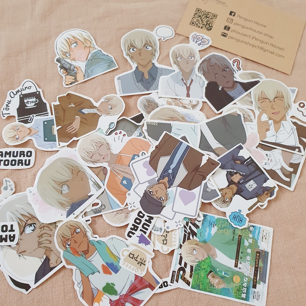 Bộ set hình dán sticker Amuro Tooru/Rei Furuya/Bourbon - Conan - Penguin House (Tất cả hình shop tự chụp)