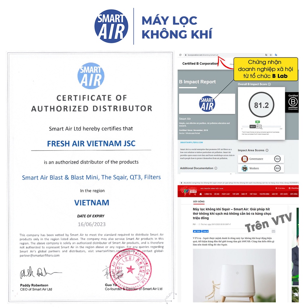 Máy lọc không khí SQAir Smart Air diệt khuẩn làm sạch không khí chính hãng