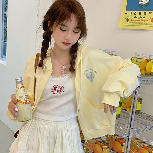 Áo Hoodie Chống Nắng Dáng Rộng Phối Dây Rút Dễ Thương Cho Nữ