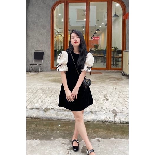 Váy tay bồng đính nơ