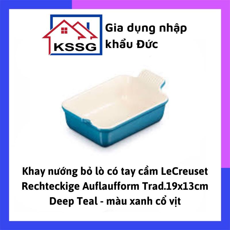 Khay nướng bỏ lò có tay cầm LeCreuset Rechteckige Auflaufform Trad.19x13cm Deep Teal - màu xanh cổ vịt