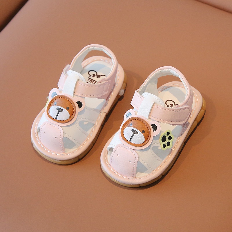 Dép Tập Đi Sandal Tập Đi Hình Gấu Xinh Xắn Cho Bé Đế Êm , Tiếng Kêu (Size 15-19)