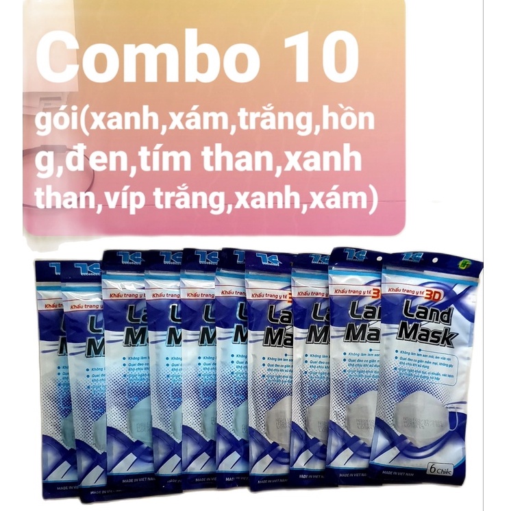 COMBO 10 TÚI 60 chiếc KHẨU TRANG KF94 người lớn 3D LAND MASK chính hãng