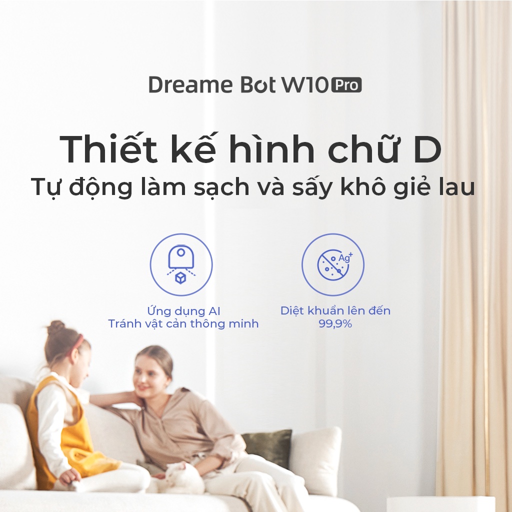 [TẶNG LÒ NƯỚNG] Robot Lau Sàn Hút Bụi Tự Làm Sạch Thông Minh DreameBot W10 Pro - Bản quốc tế - BH 12 tháng