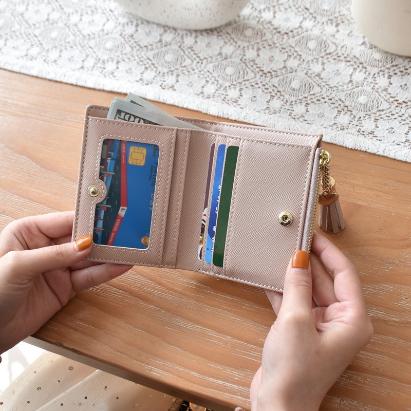 Ví nữ đựng tiền nhiều ngăn 574  khóa bấm chất da retro phong cách thanh lịch