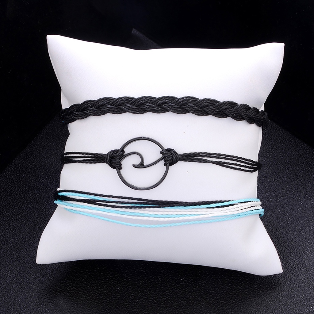 Set 3 vòng tay bện dây nhiều lớp phong cách boho cho nữ