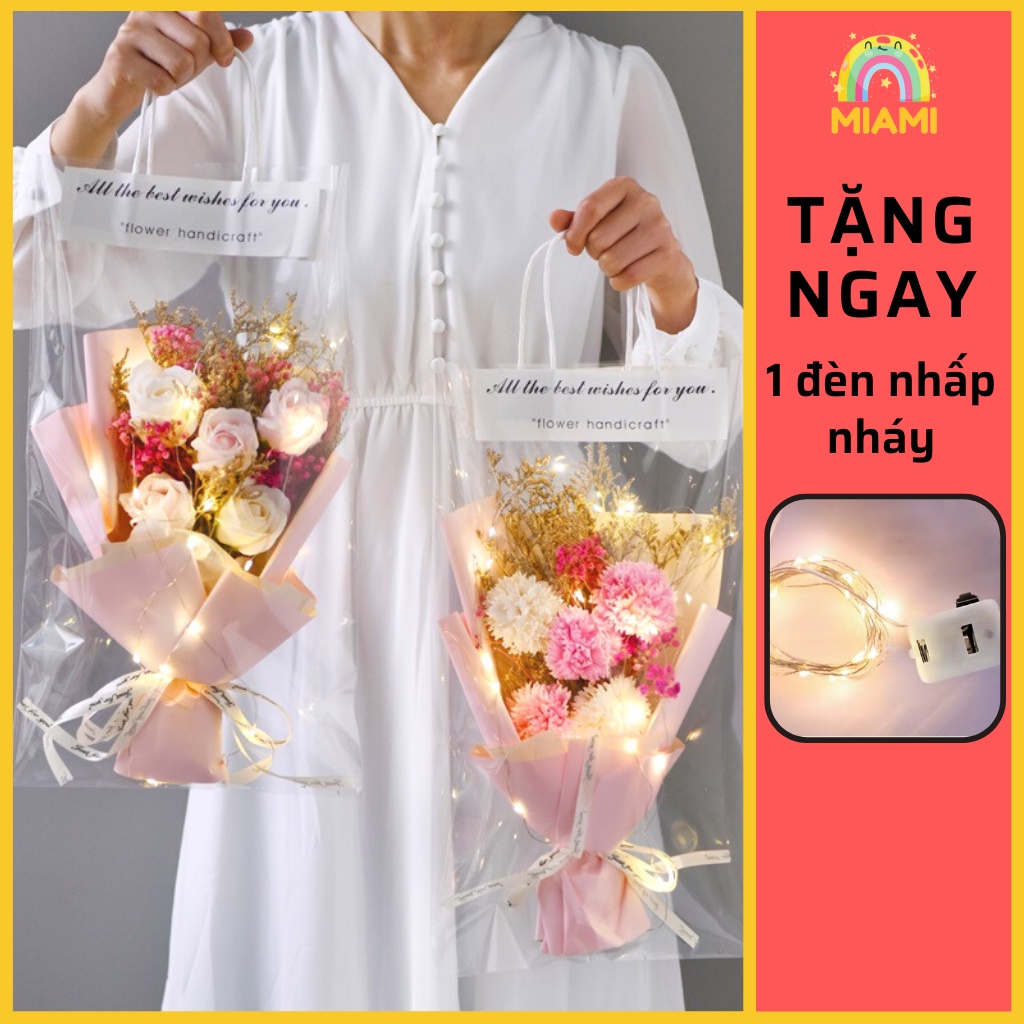 Hoa Sáp Khô Cầm Tay Nhiều Mẫu Kèm Túi Trong Suốt, Quà Tặng Người Thương Ngày Valentine, 20/11, Lễ Kỷ Niệm, Đồ Decor 2022