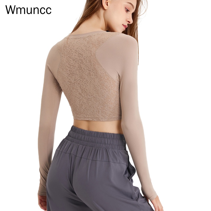 Wmuncc Áo Thun Thể Thao Dài Tay Ôm Dáng Phối Lưới Gợi Cảm Dành Cho Nữ