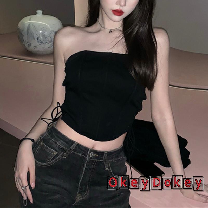 Áo Croptop Trễ Vai Không Dây Màu Trơn Thời Trang Mùa Hè Cho Nữ