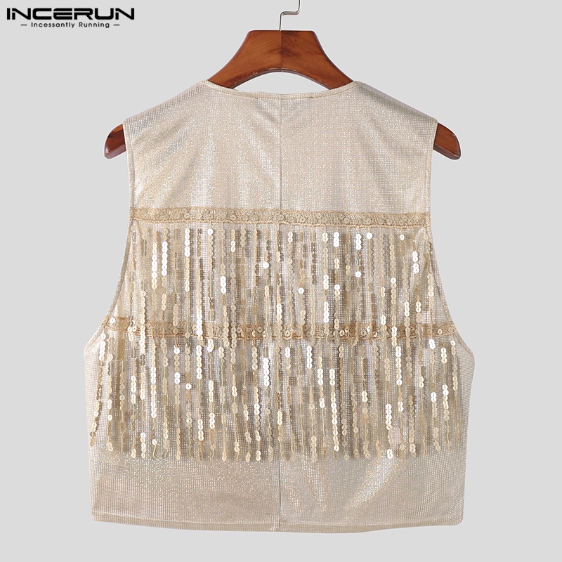 INCERUN Áo Tank Top Sát Nách Cài Nút Thiết Kế Thanh Lịch Cho Nam