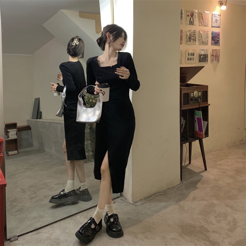 Đầm PERTY tay dài thiết kế cắt xẻ ôm mông phong cách Hàn Quốc 2022 mới thời trang mùa thu quyến rũ dành cho nữ
