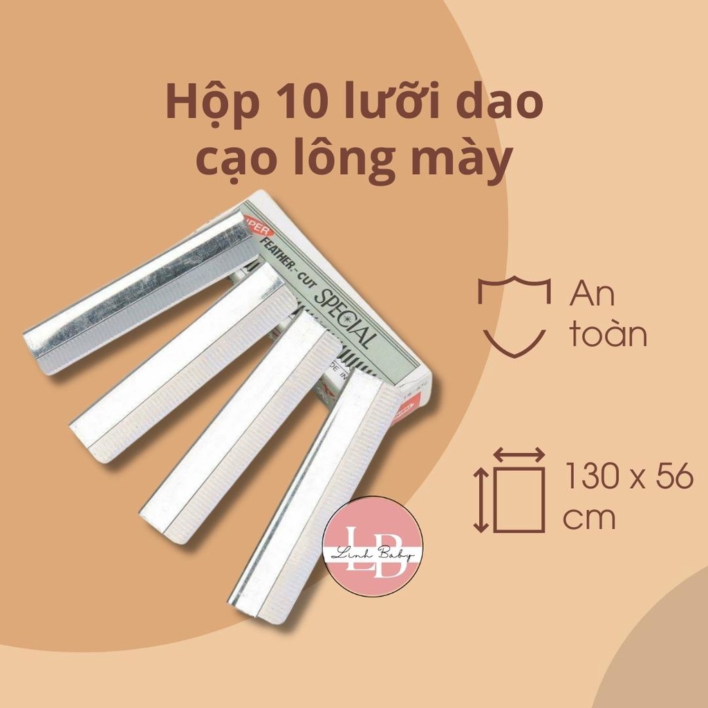 Hộp 10 lưỡi dao cạo lông mày kim loại