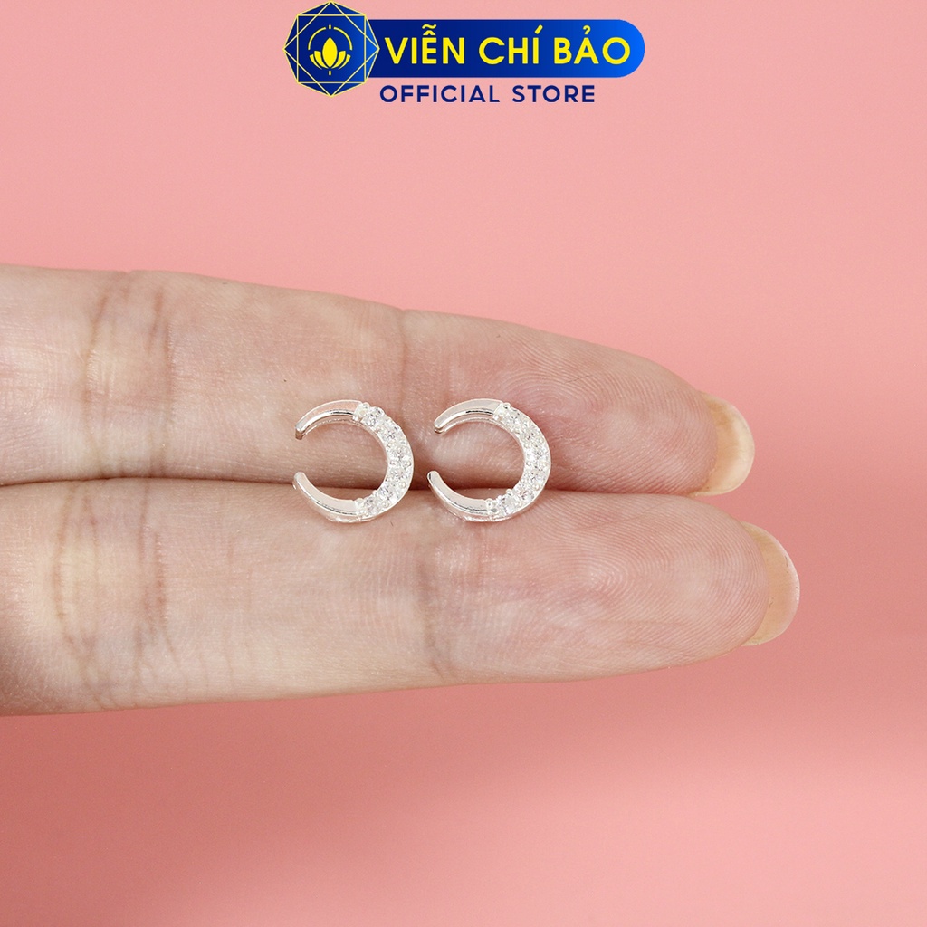 Khuyên tai mặt trăng đính đá chất liệu bạc 925 thời trang phụ kiện trang sức nữ Viễn Chí Bảo E097