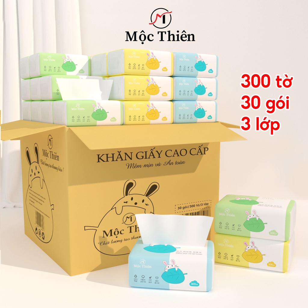 Giấy ăn gấu trúc thùng 30 gói rút, khăn giấy ăn Mộc Thiên cao cấp